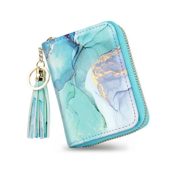 Blue Marble Leather Compact Wallet - Picture 2 of 4